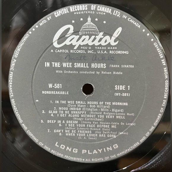 Frank Sinatra: In the Wee Small Hours. LP Vinyl Record. Capitol Records. W-581. - Picture 5 of 10
